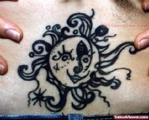 Cool Black Sun Tattoo On Waist