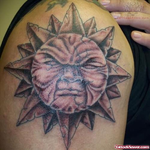 Old Sun Tattoo On Shoulder