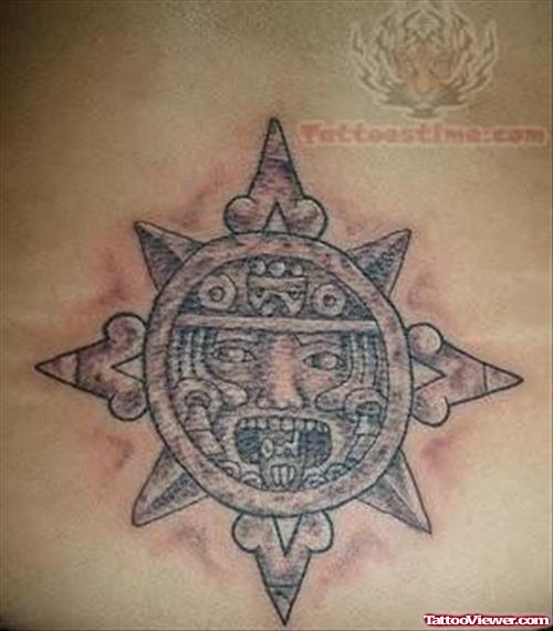 Stylish Aztec Sun Tattoo On Back