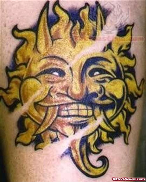 Devil Sun Tattoo On Muscle