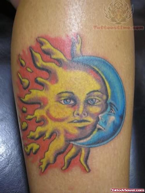 Blue Ink Sun Tattoo
