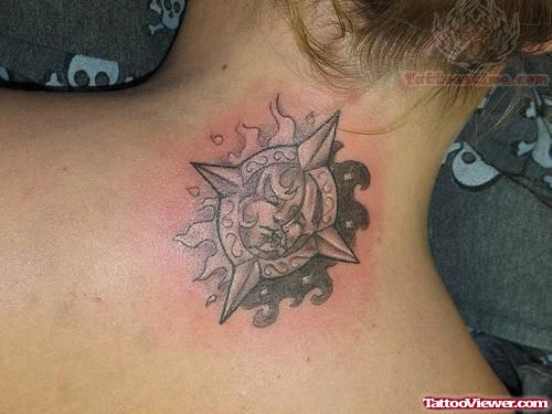 Chinese Sun Tattoo On Back Neck