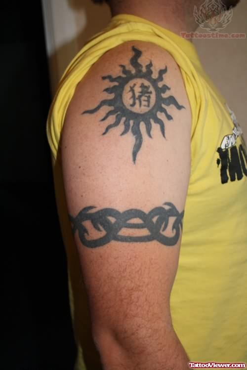 Large Sun Tattoo On Shoulder