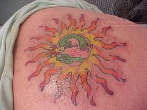 Stylish Sun Tattoo On Back Body