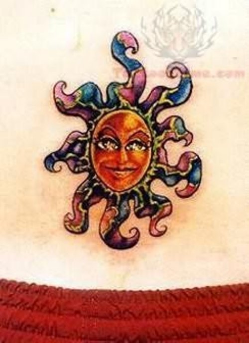 Sun Tattoo On Lower Waist