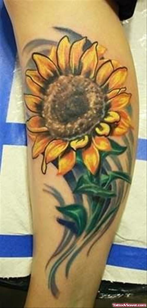 Sunflower Tattoo For Leg