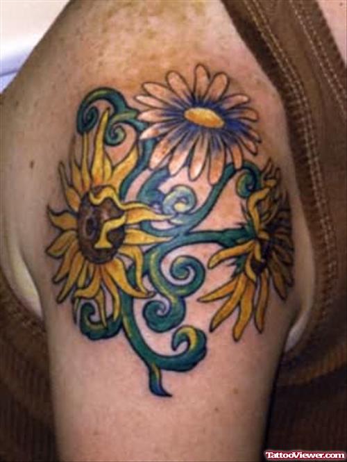 Sunflowers Tattoos On Shoulder