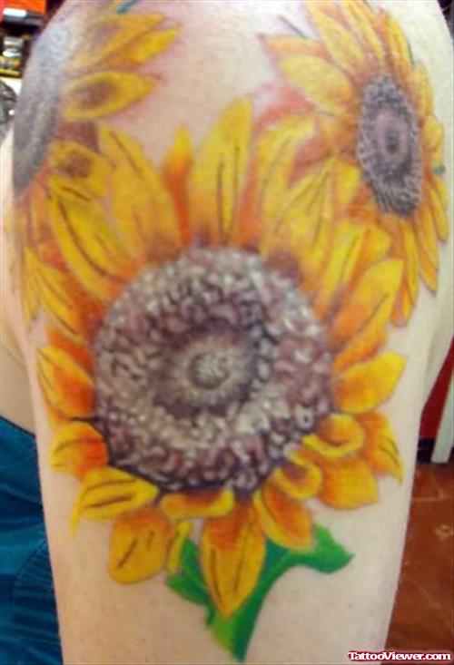 Sunflower Tattoo For Upper Shoulder