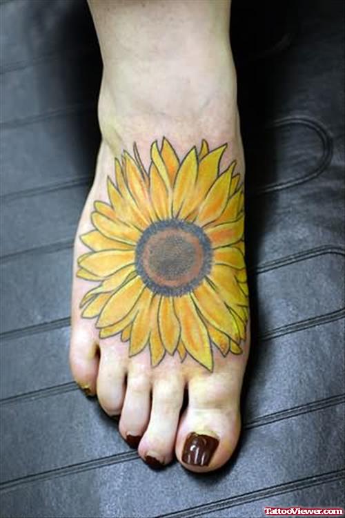 Yellow Sunflower Tattoo On Foot