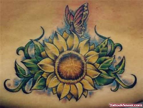 Sunflower Tattoo On Lower Back