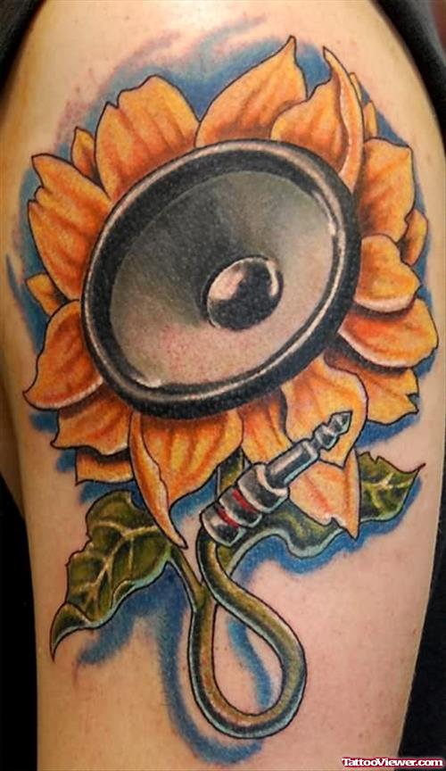 Sunflower And Speaker Tattoo