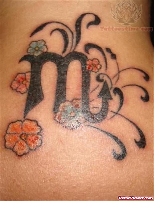 Scorpio Tattoo Symbol with Flowers