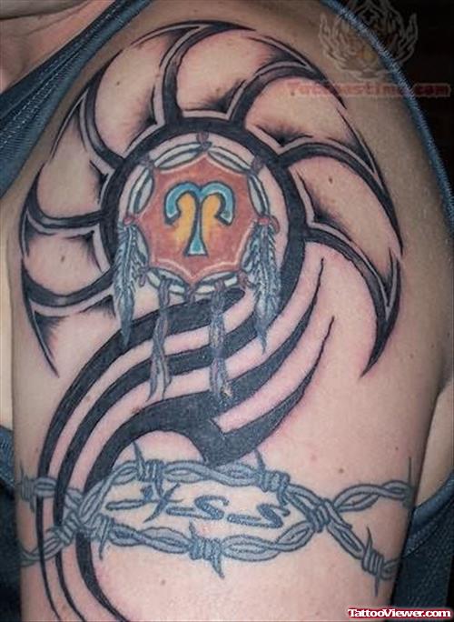 Aries Tattoo With Barbed Wire