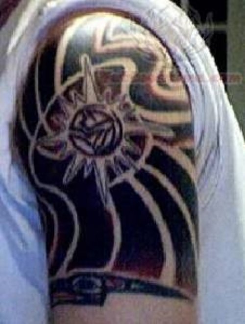 Black Symbol Tattoo On Biceps
