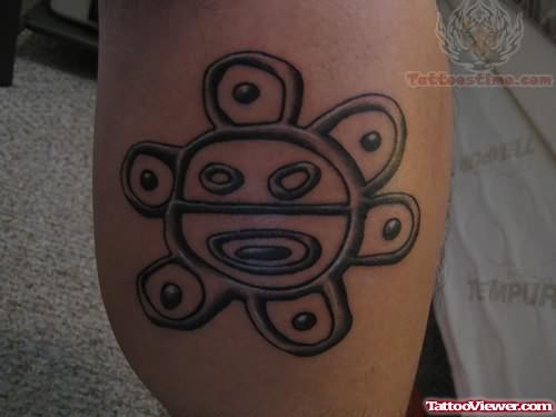 Aztec Taino Sun Tattoo On Leg