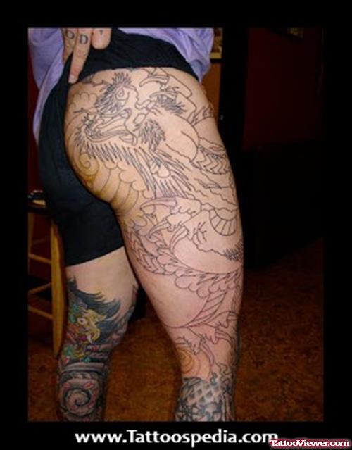 Outline Dragon Tattoo On Thigh
