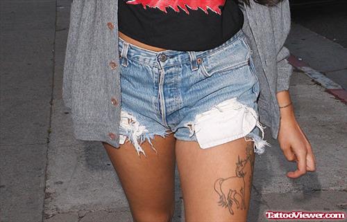 Unicorn Tattoo On Girl Left Thigh