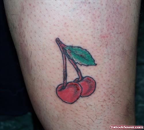 Red Cherry Thigh Tattoo