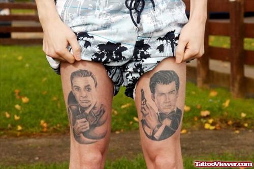 Portraits Tattoos On Thigh