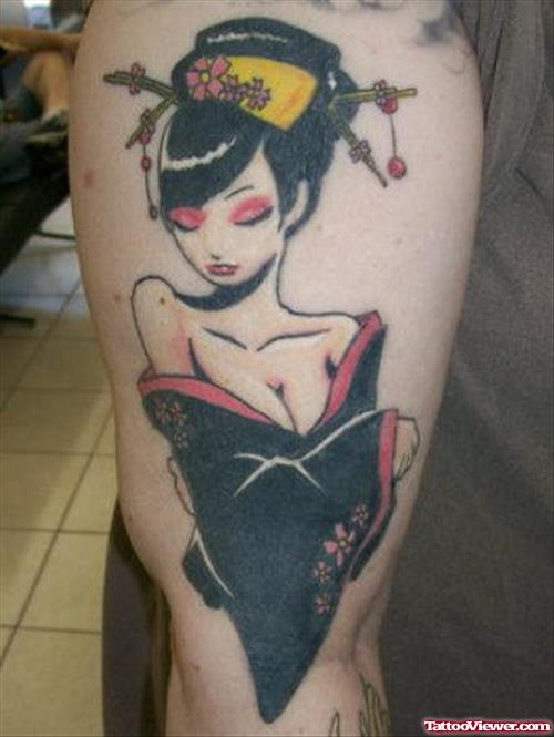 Thigh Geisha Girl Tattoo