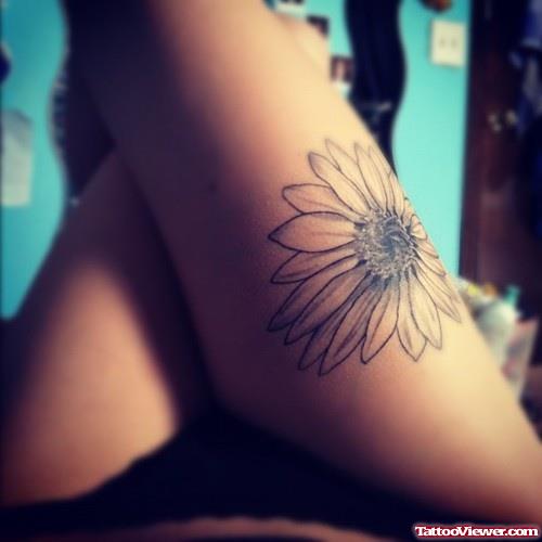 Grey Flower Thigh Tattoo