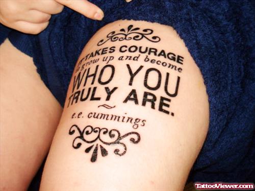 Courage Thigh Tattoo For Girls