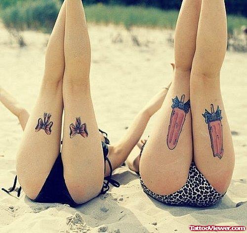 Bow And Ice Creams Back Thigh Tattoos