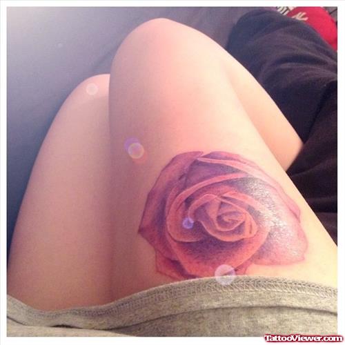 Red Rose Right Thigh Tattoo