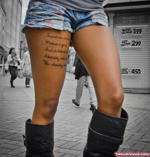 Quote Thigh Tattoo For Girls