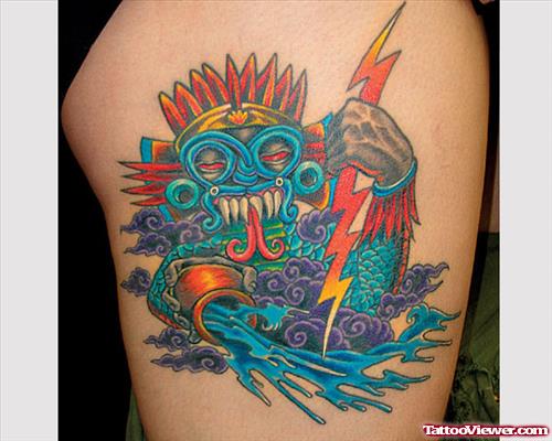 Colored Hispanic Thigh Tattoo