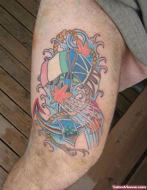 Awesome Colored Thigh Tattoo