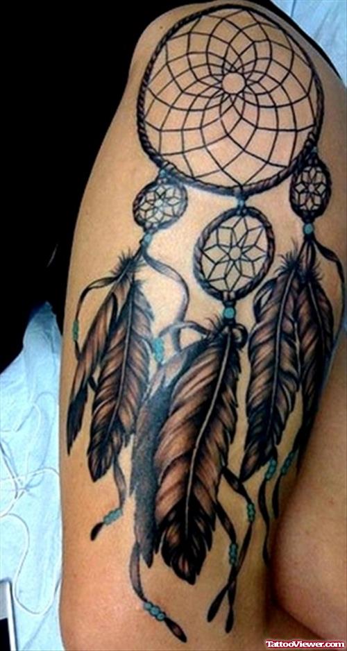Native American Dreamcatcher Tattoo On Thigh