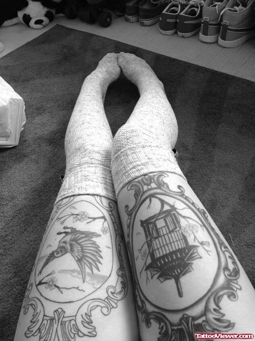 Mirrors Tattoos On Both Thighs
