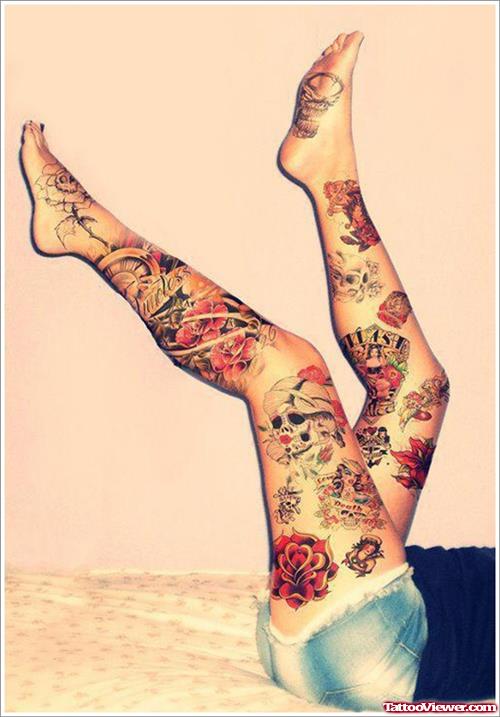 Cute Flowers and Gypsy Thigh Tattoos