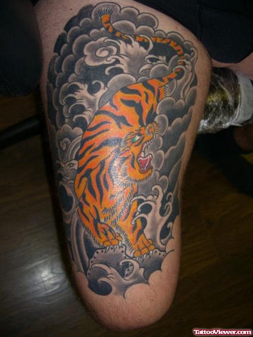 Japanese Tiger Thigh Tattoo