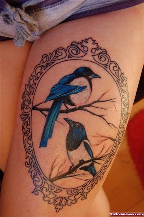 colored Sparrows Thigh Tattoos