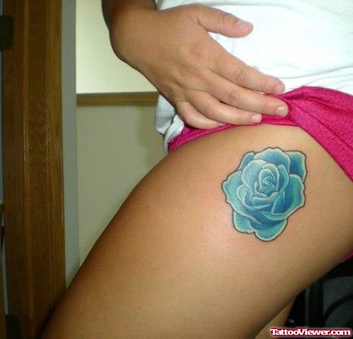 Beautiful Blue rose Thigh Tattoo