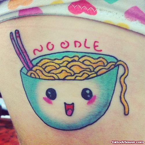 Moodle Bowl Tattoo On Thigh