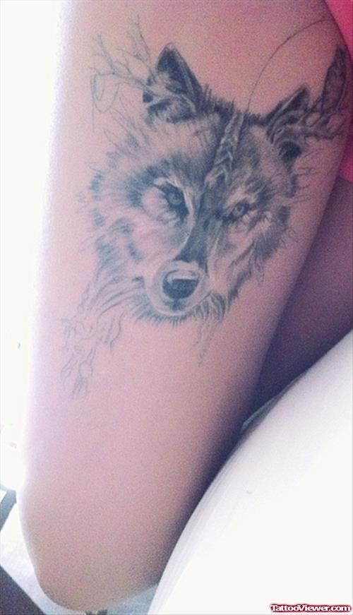 Wolf Head Thigh Tattoo