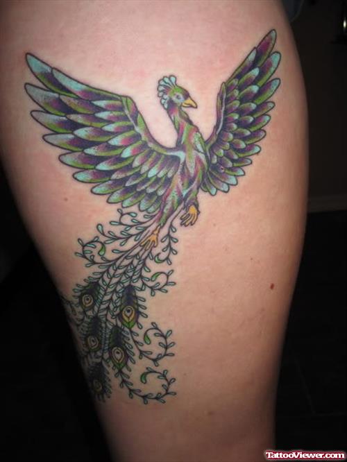 Flying Phoenix Thigh Tattoo