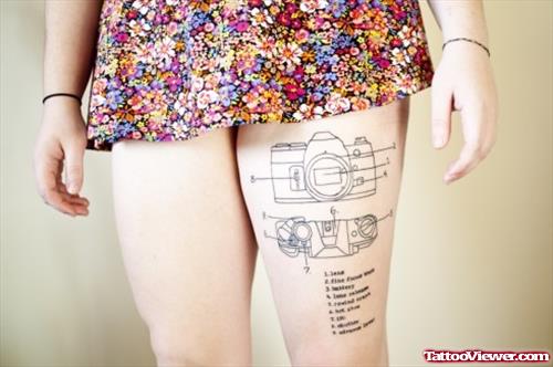 Camera Thigh Tattoo For Girls