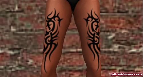 Black Tribal Thigh Tattoos