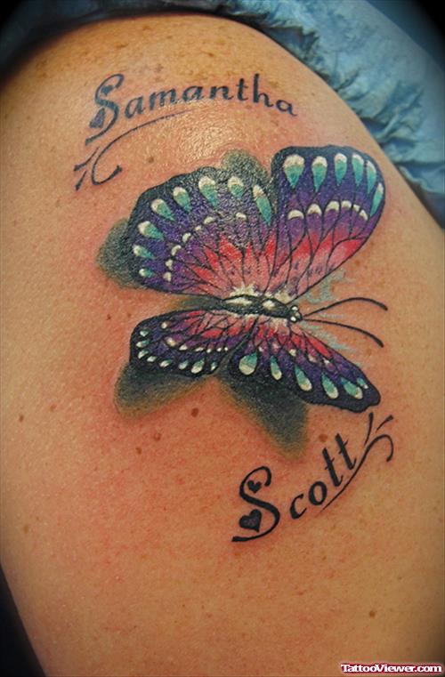 Beautiful 3D Butterfly Thigh Tattoo