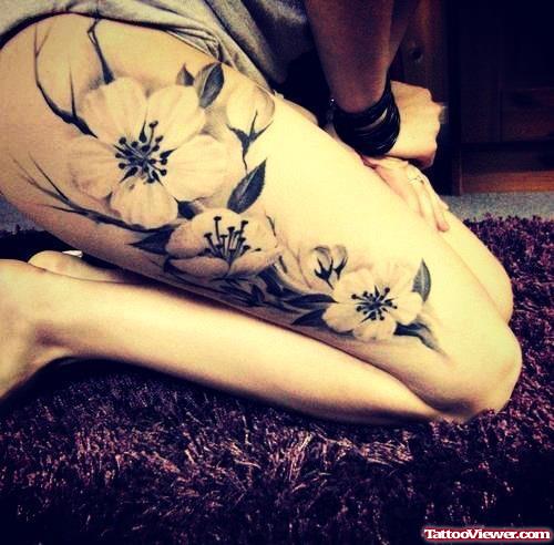 Thigh Flowers Tattoos For Girls