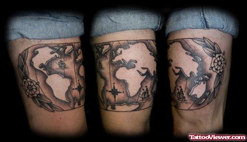 World Map Thigh Tattoo