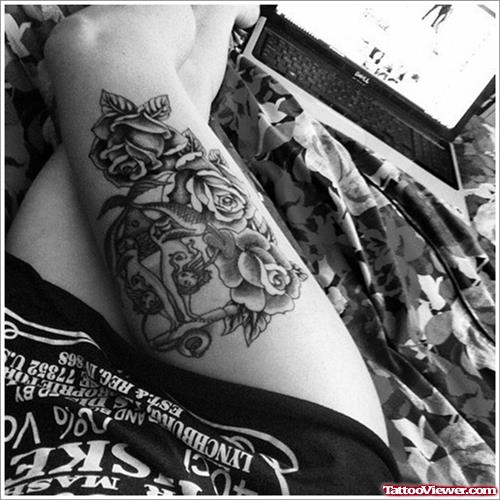 Rose Flowers And Mermaid Thigh Tattoos