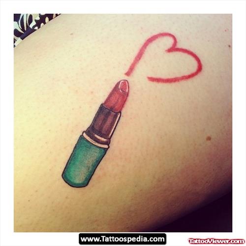 Heart With Lipstick Thigh Tattoo