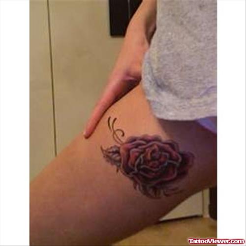 Beautiful Red Rose Thigh Tattoo