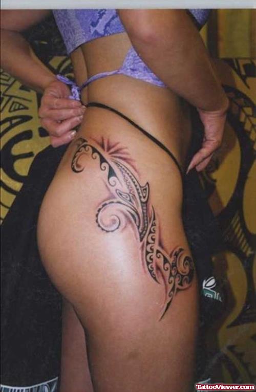 Polynesian Thigh Tattoo For Girls