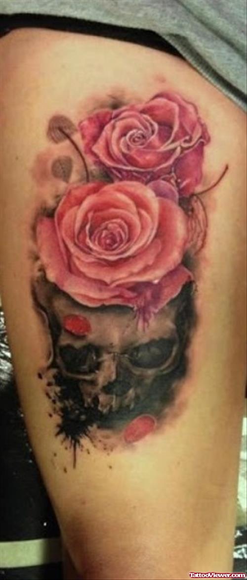 Pink Roses Thigh Tattoo